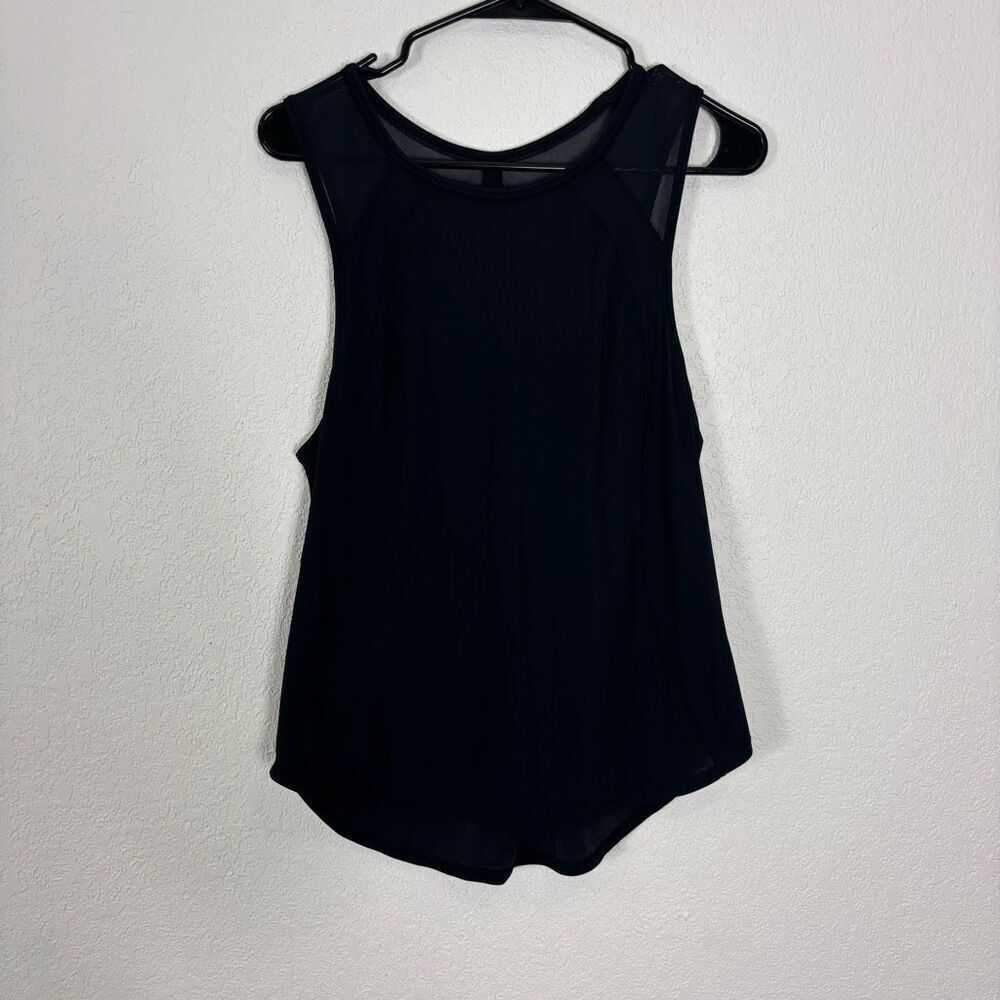 Lululemon Women's Black with Mesh Detail and Cutout Back Workout Tank Top